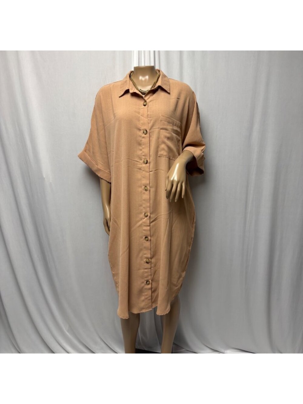 Indie & Co Button-Down Midi Shirt Dress Womens Size 2XL Pockets Short Sleeve